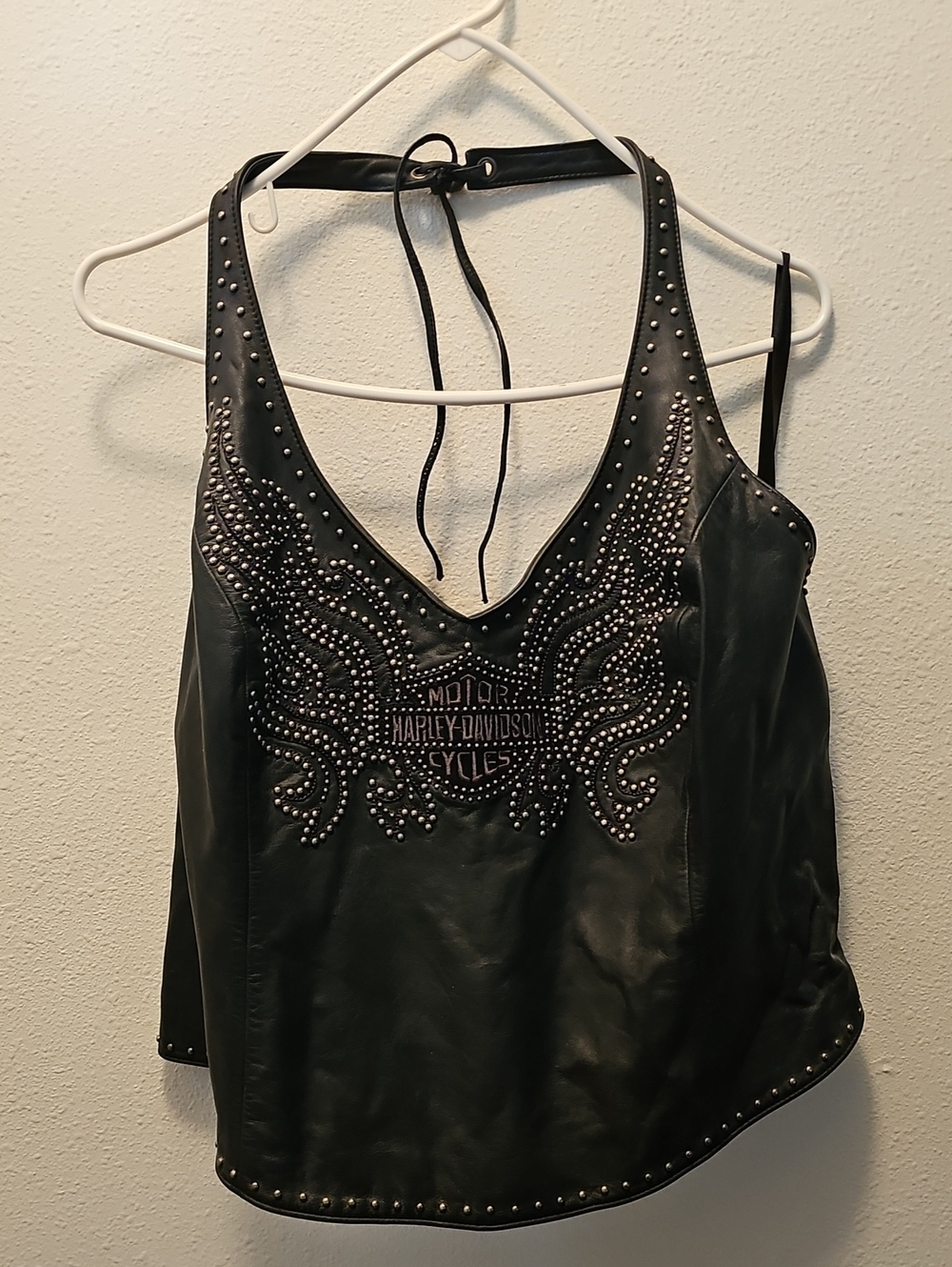 Y2K Harley Davidson leather studded halter top